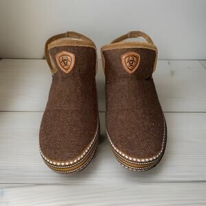 Ariat Bootie Slippers Women’s Large 8.5-9 Brown Fleece Wool Moccasin Aztec West